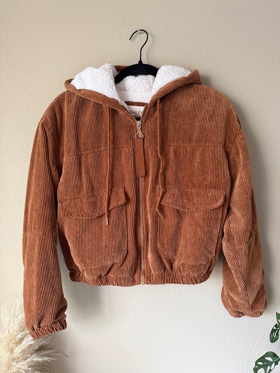Ashley By 26 International Jackets & Blazers - Ashley By 26 International Tan Brown Corduroy Bomber Jacket Zip Up Teddy Lining